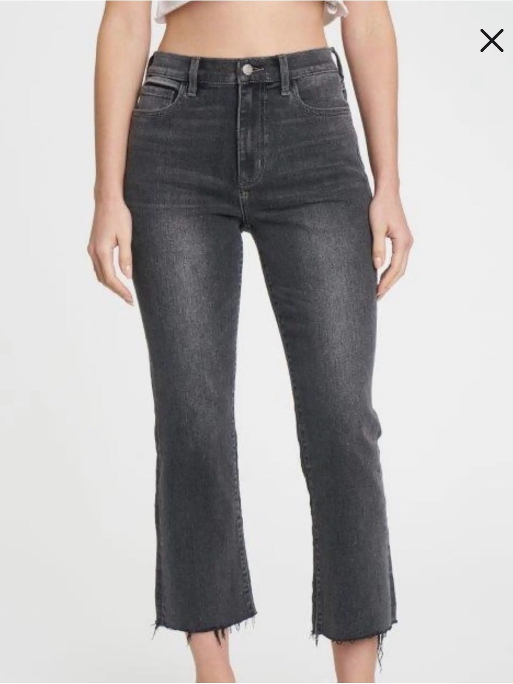 High-Rise Cropped Kick Flare Jeans in Charcoal